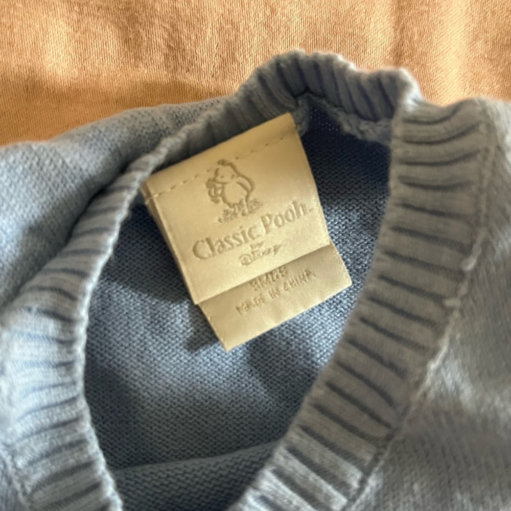 Vintage Classic Pooh Knit Vest Baby Blue 3M Winnie the Pooh Embroidered - Picture 2 of 4